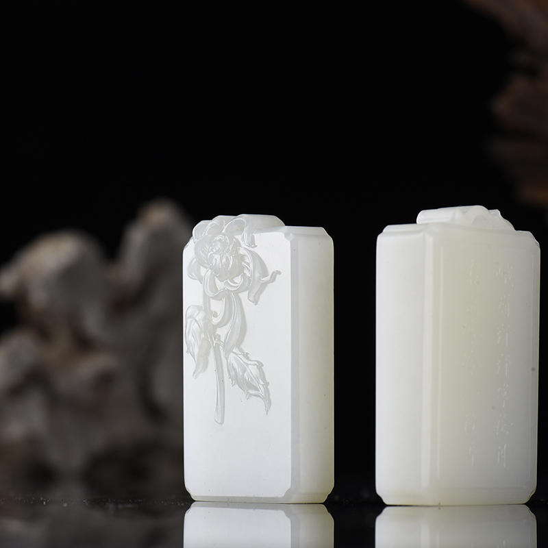 和田玉羊脂白四君子套装-红掌柜