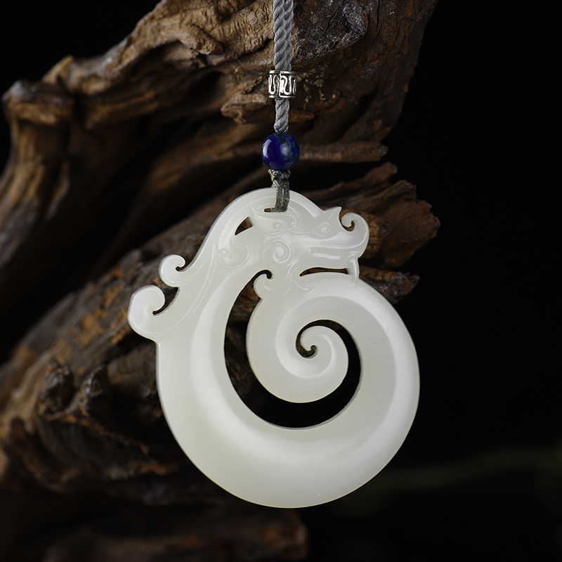 新疆天然和田羊脂白龙吊坠-红掌柜