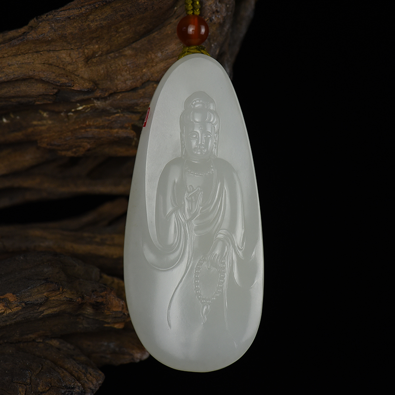 新疆天然籽料和田白玉观音吊坠-红掌柜