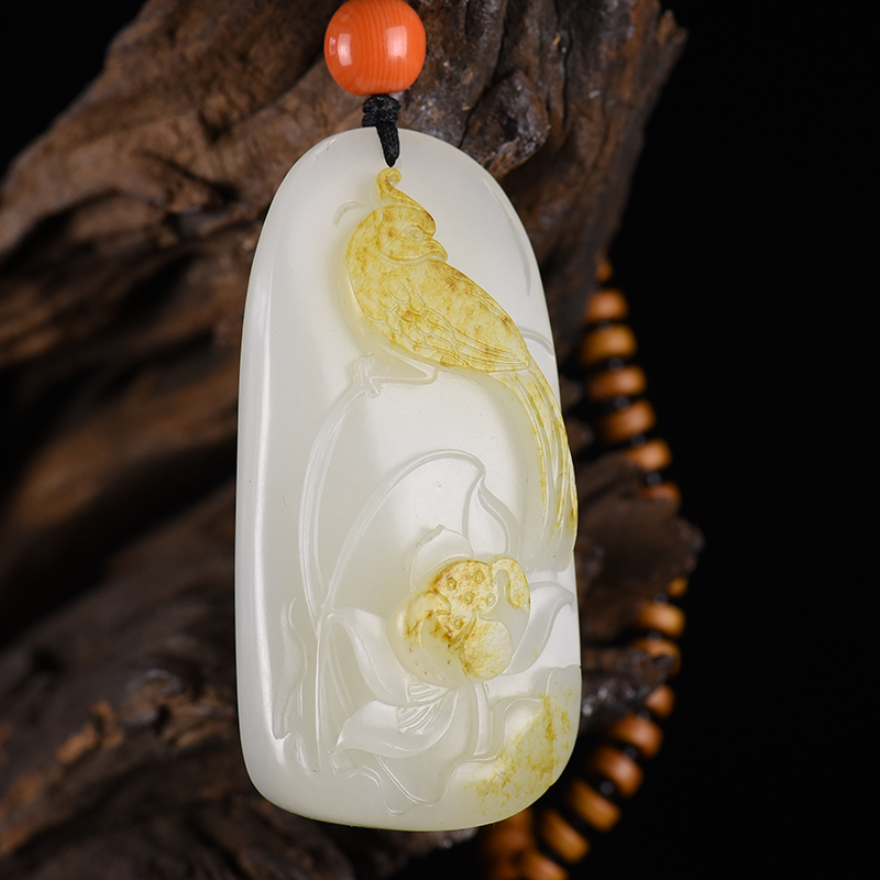 天然籽料和田白玉花开富贵吊坠-红掌柜