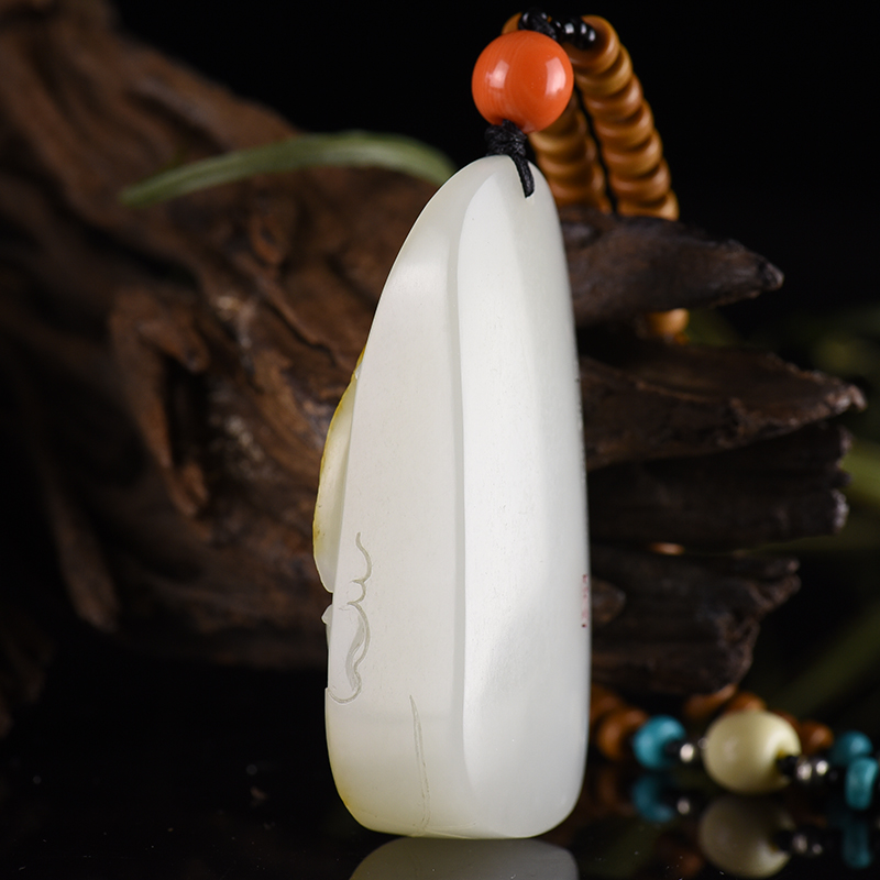 籽料和田白玉花开富贵吊坠-红掌柜