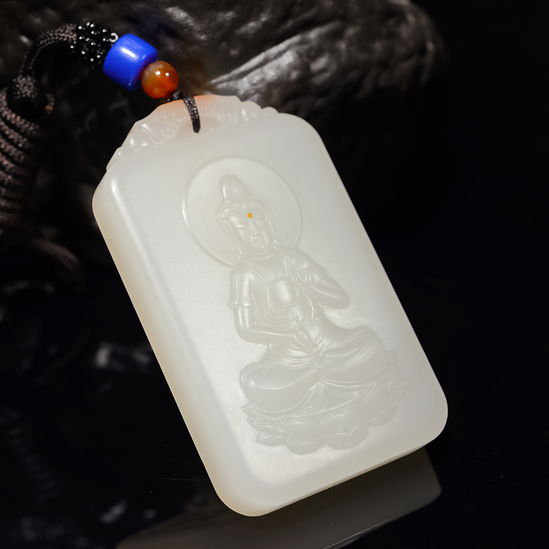 山料和田羊脂白玉吊坠-红掌柜