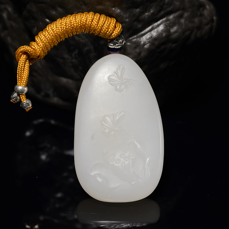 山料和田羊脂白玉连生贵子吊坠-红掌柜