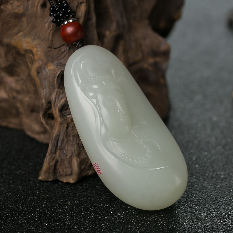 山流水料和田羊脂白玉吊坠-红掌柜