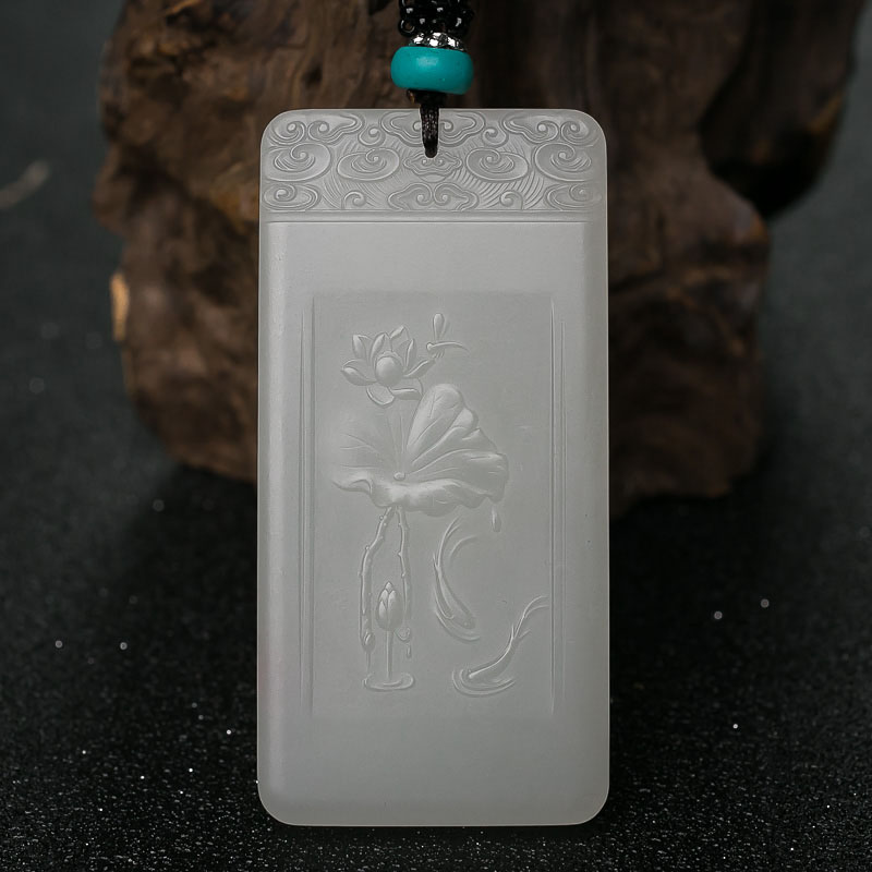 山流水料和田羊脂白玉连年有余吊坠-红掌柜