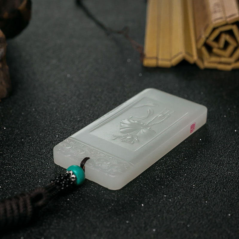 和田羊脂白玉吊坠-红掌柜