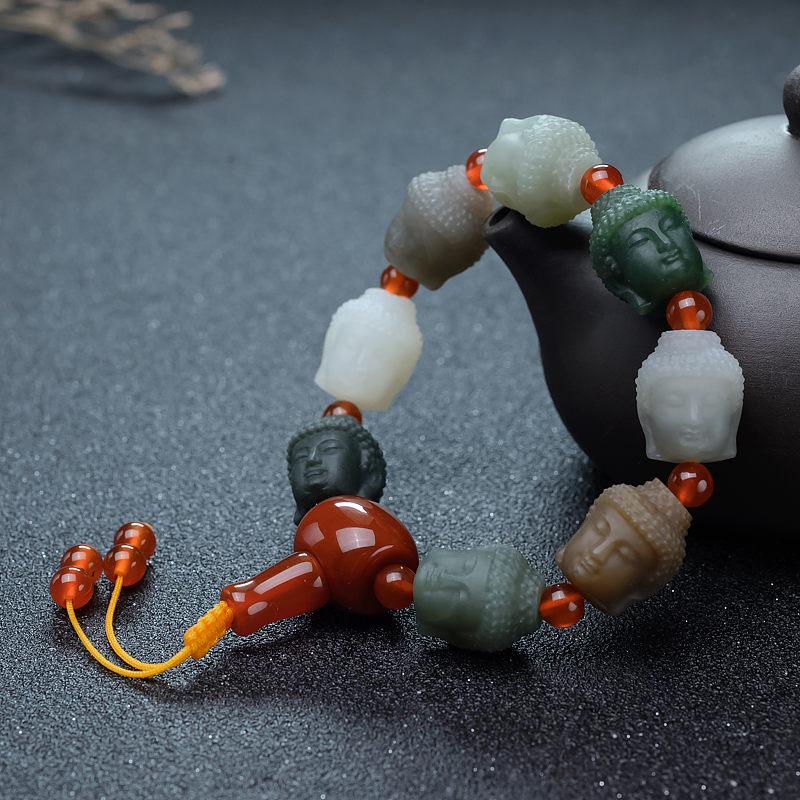 和田玉多宝佛头手串-红掌柜
