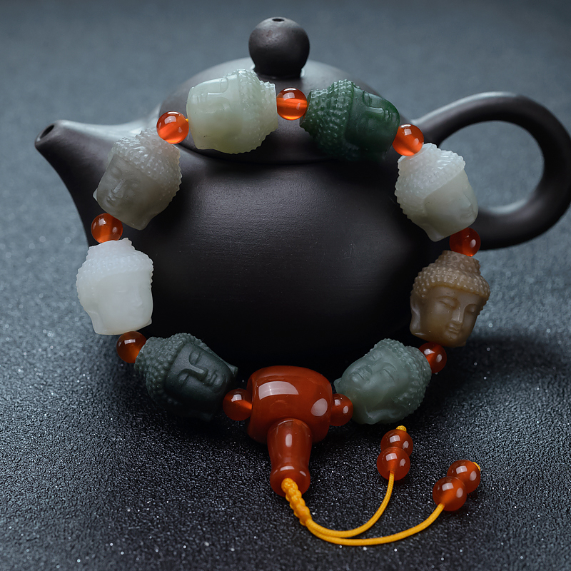 山料和田玉多宝佛头手串-红掌柜