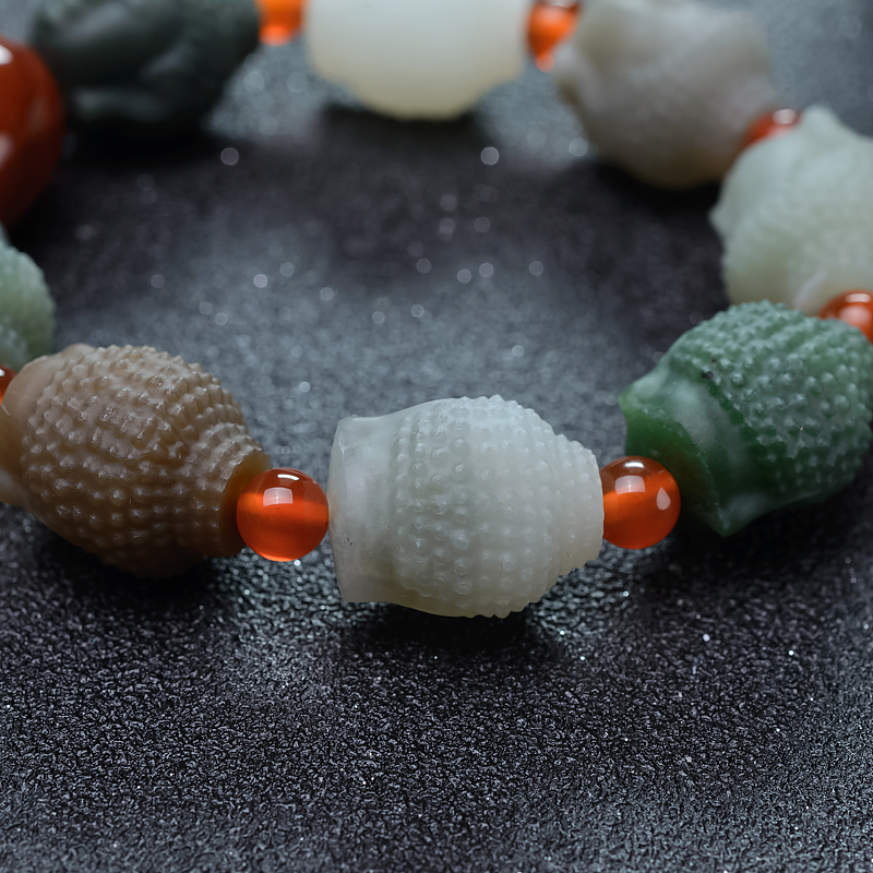 天然和田玉多宝佛头手串-红掌柜
