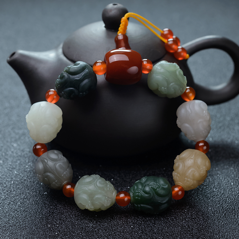 山料和田玉貔貅手串-红掌柜