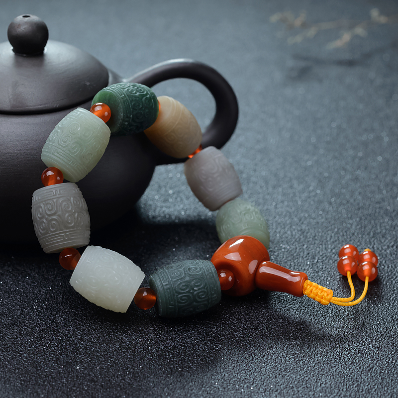 和田玉多宝桶珠手串-红掌柜