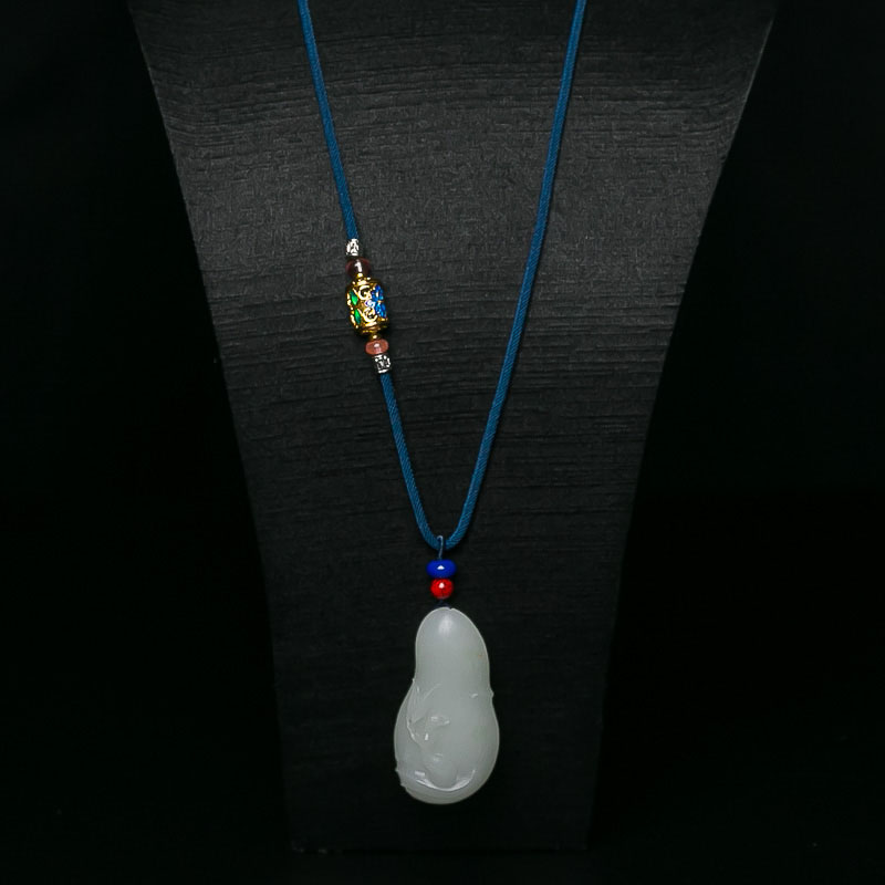 俄料天然山料和田白玉竹节吊坠-红掌柜