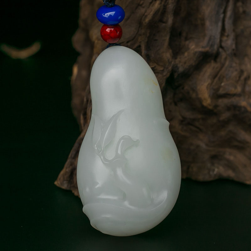 山料和田白玉竹节吊坠-红掌柜