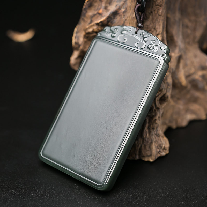 天然山料和田青玉平安无事牌吊坠-红掌柜