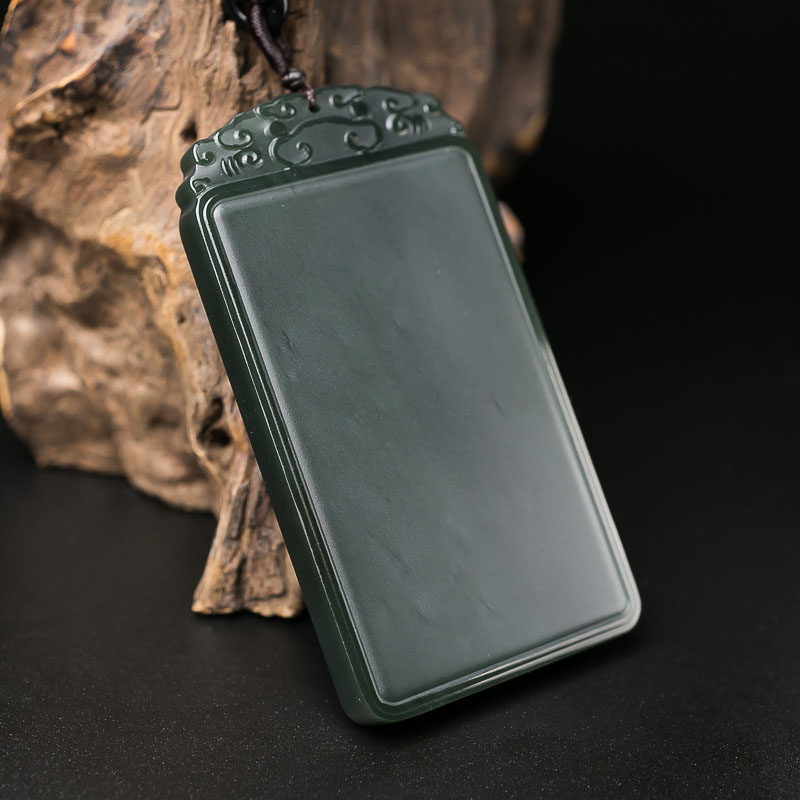 青海山料和田青玉平安无事牌吊坠-红掌柜