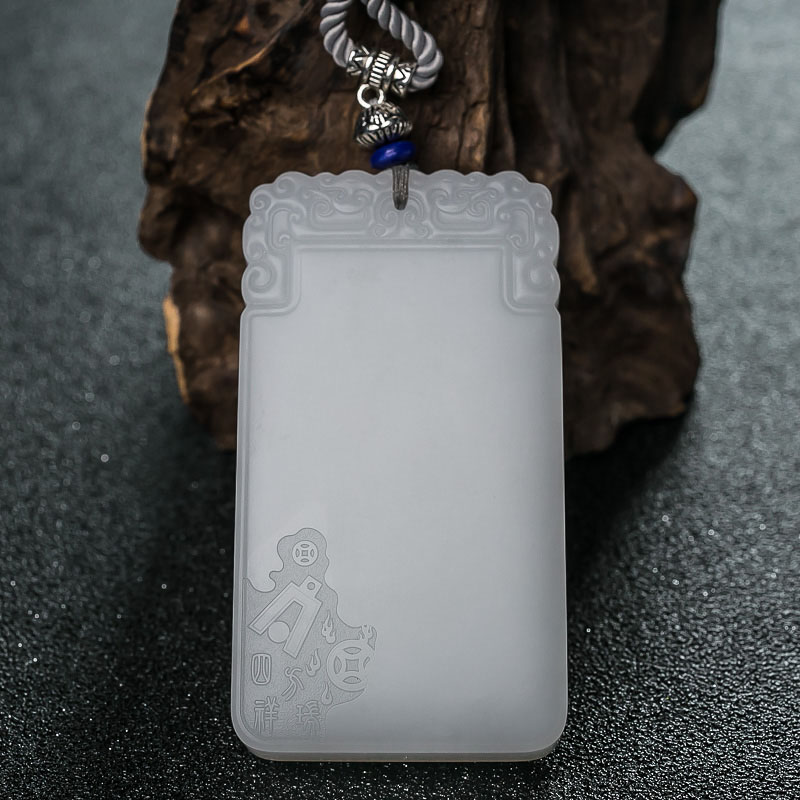 俄料天然山流水料和田白玉无事牌吊坠-红掌柜