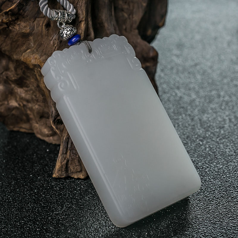 俄料天然和田白玉无事牌吊坠-红掌柜