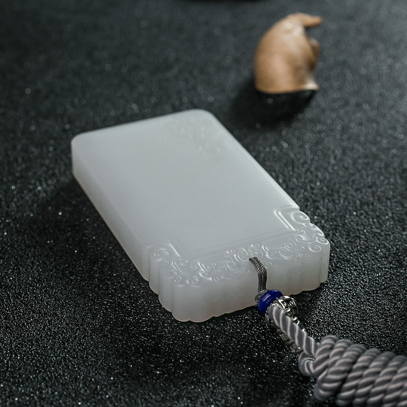 俄料山流水料和田白玉无事牌吊坠-红掌柜