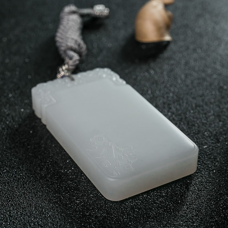 俄料和田白玉无事牌吊坠-红掌柜