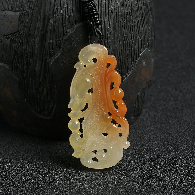 山料橙黄黄龙玉仿古龙吊坠-红掌柜