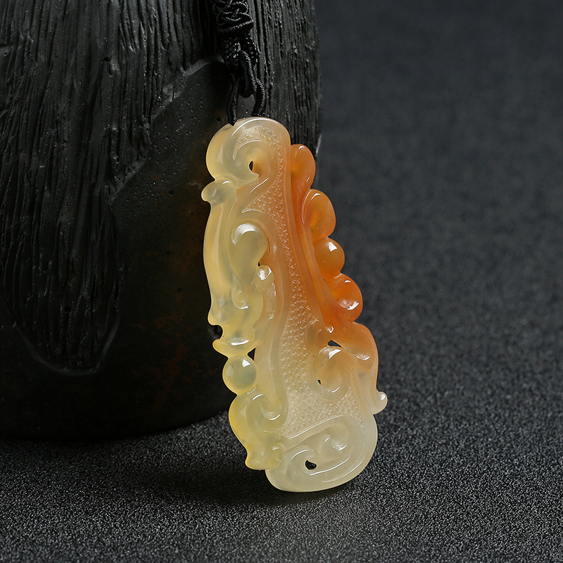 橙黄黄龙玉仿古龙吊坠-红掌柜