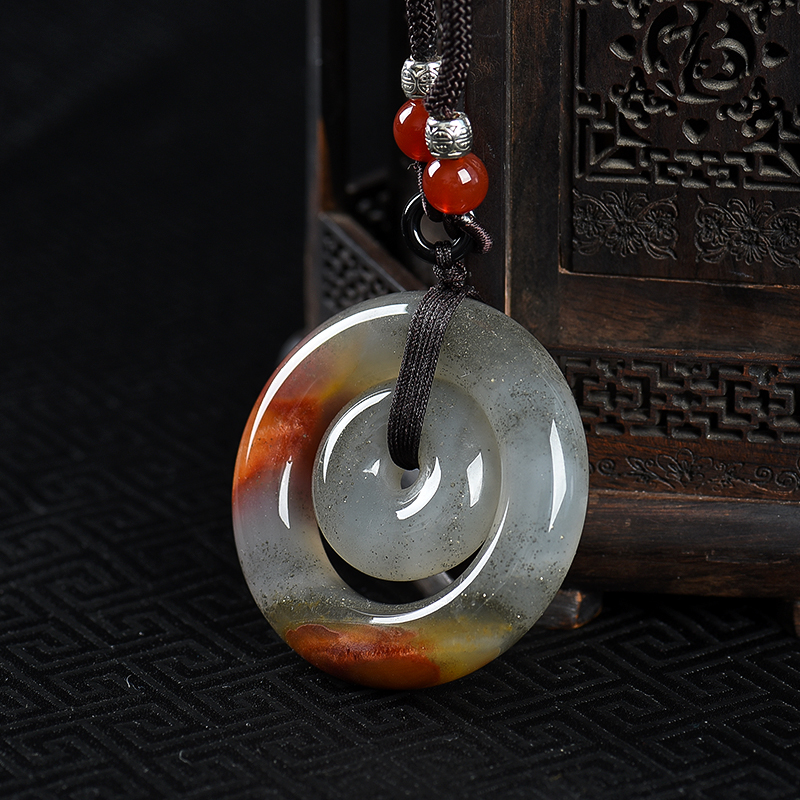 天然俏色黄龙玉平安扣吊坠-红掌柜