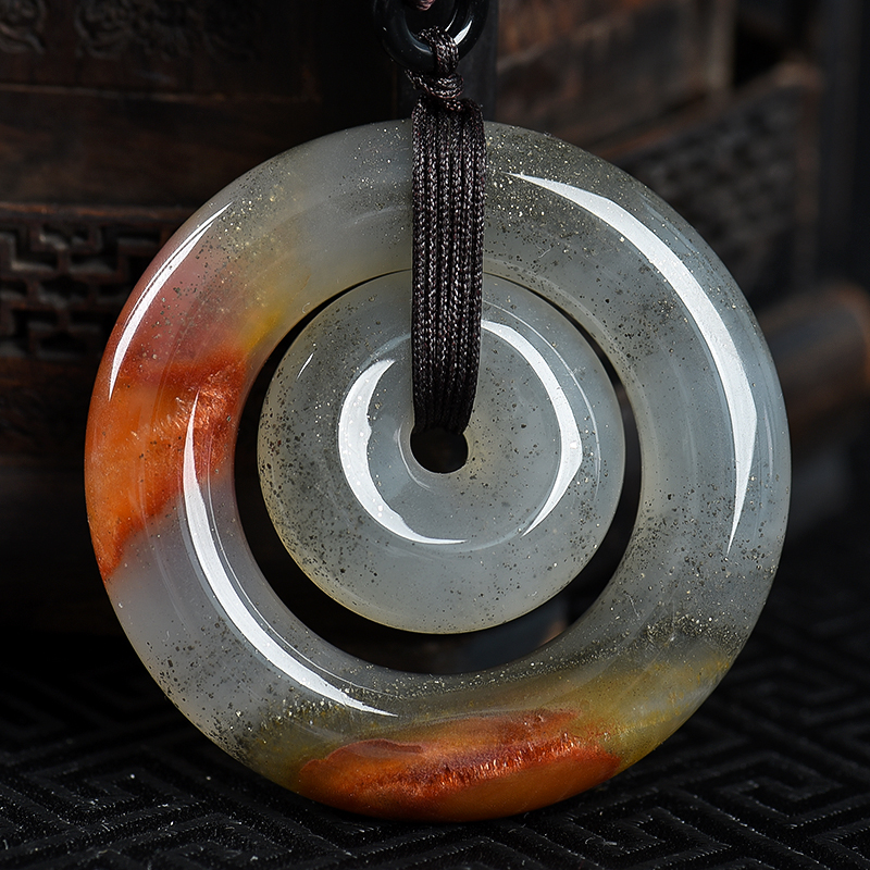 俏色黄龙玉平安扣吊坠-红掌柜