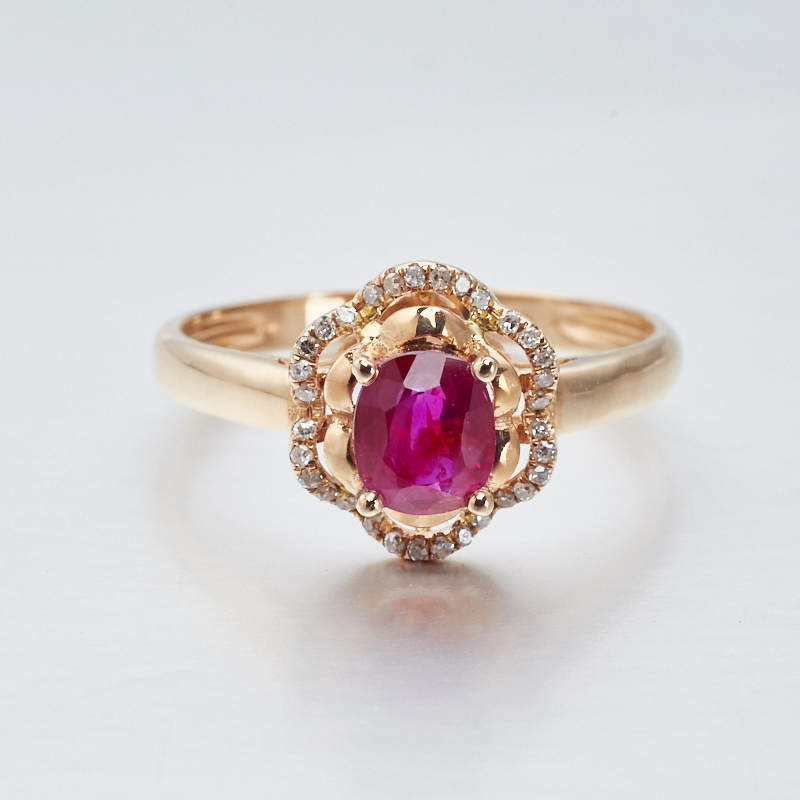 斯里兰卡天然18K金镶钻红宝石戒指 - 红掌柜