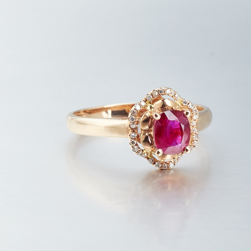 天然18K金镶钻红宝石戒指 - 红掌柜