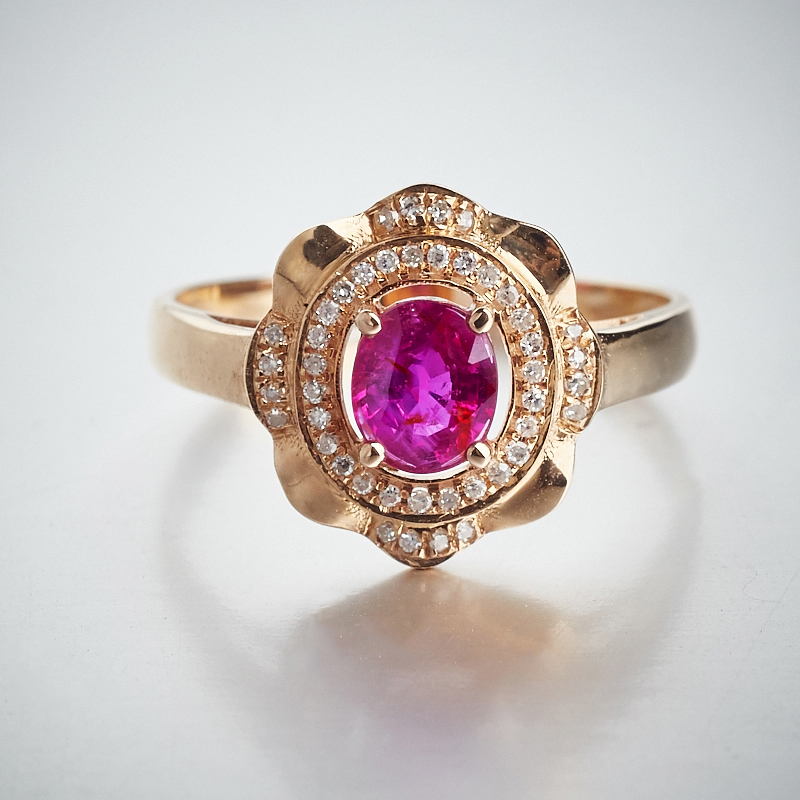 斯里兰卡天然18K金镶钻红宝石戒指 - 红掌柜