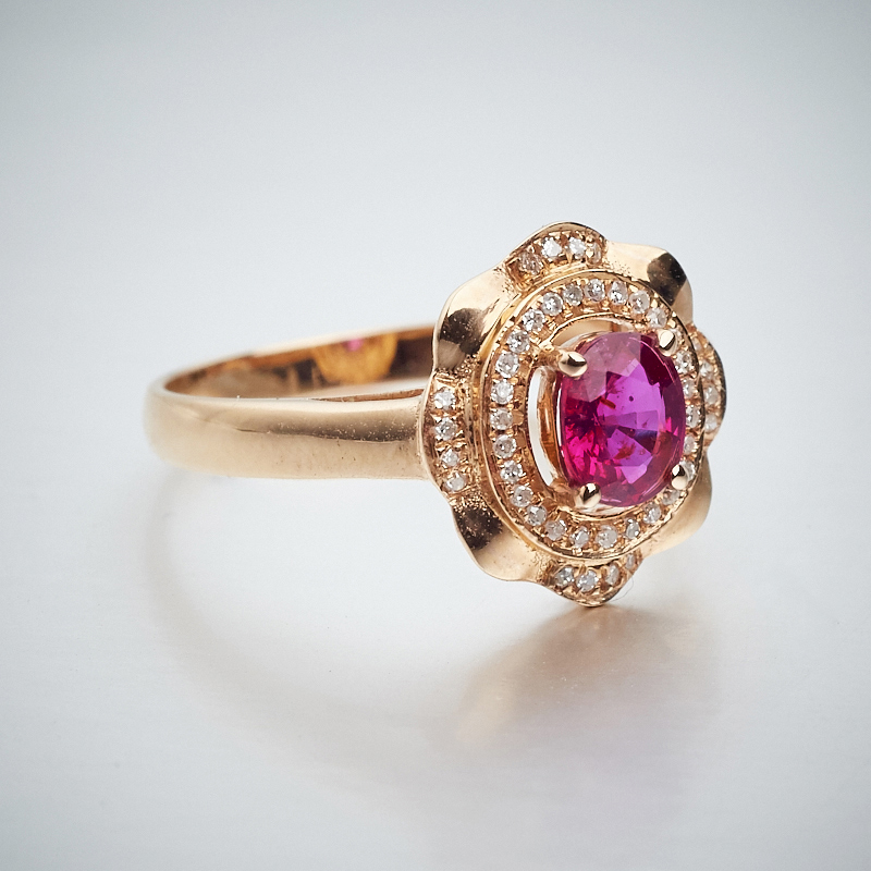 天然18K金镶钻红宝石戒指 - 红掌柜