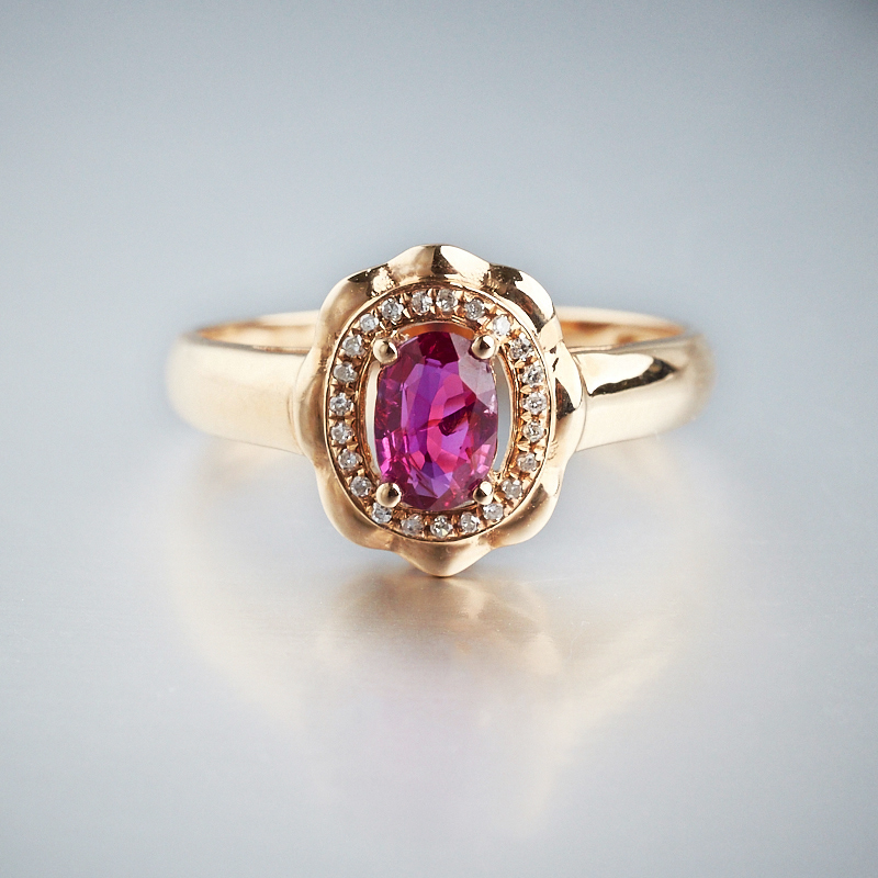 斯里兰卡天然18K金镶钻红宝石戒指 - 红掌柜