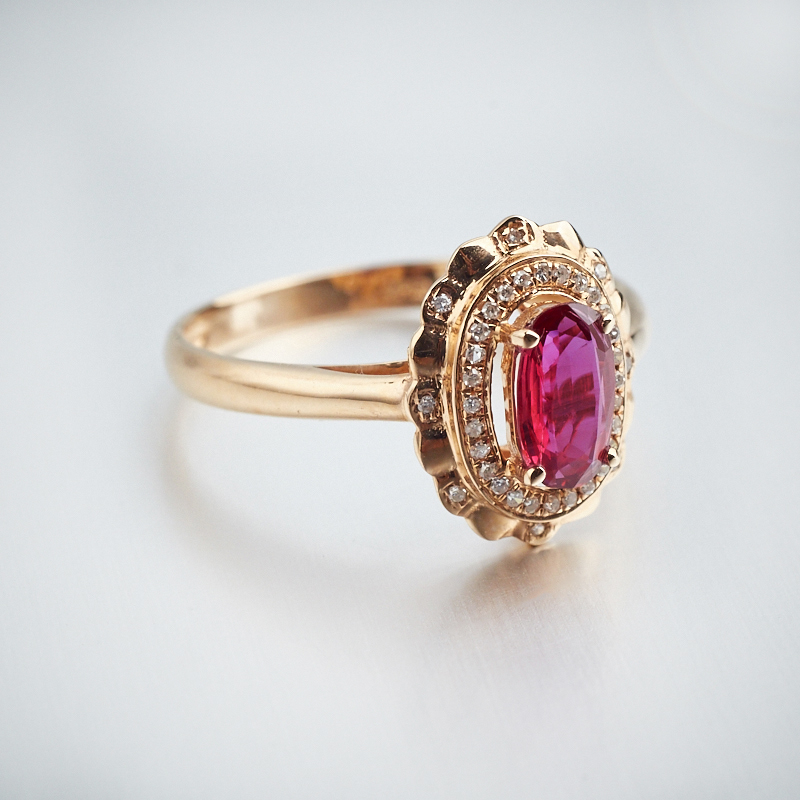 天然18K金镶钻红宝石戒指 - 红掌柜