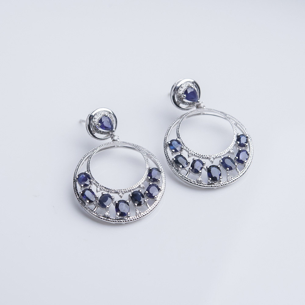 金镶钻深蓝色蓝宝石耳坠-红掌柜