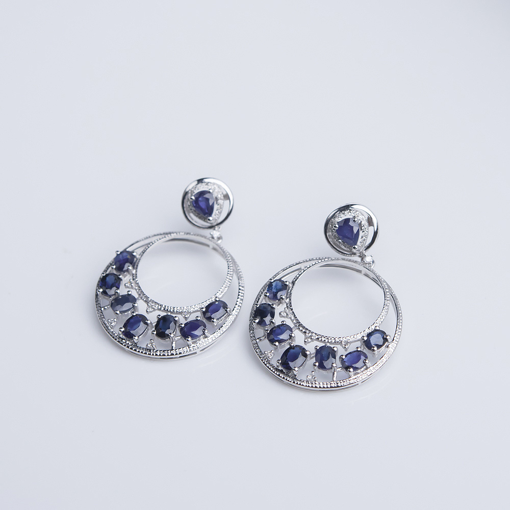 18K深蓝色蓝宝石耳坠-红掌柜