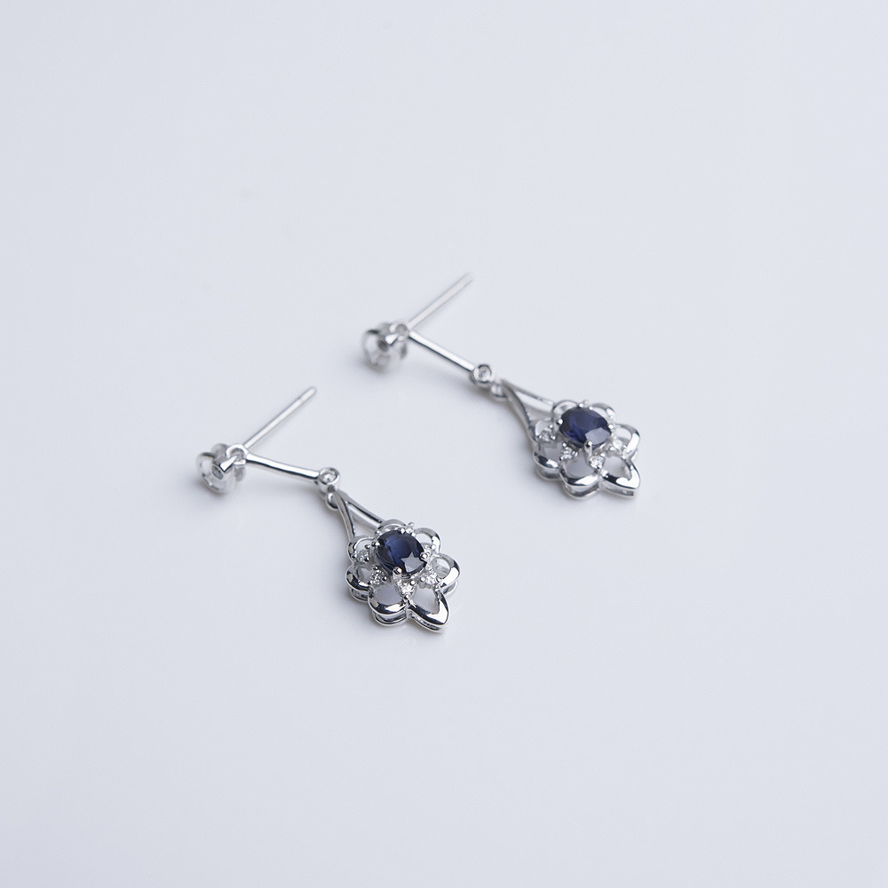 金镶钻深蓝色蓝宝石耳坠-红掌柜