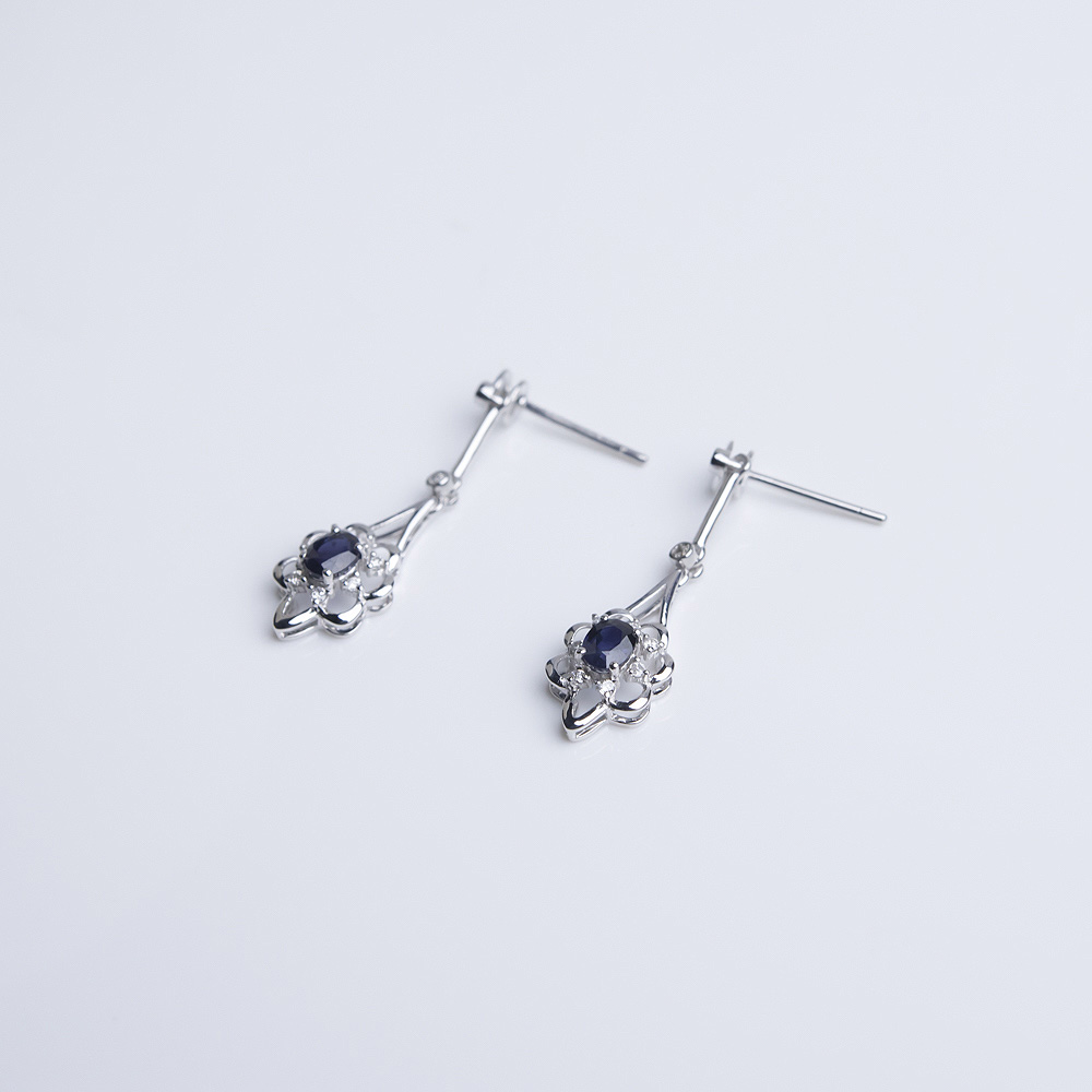 18K金镶钻蓝宝石耳坠-红掌柜