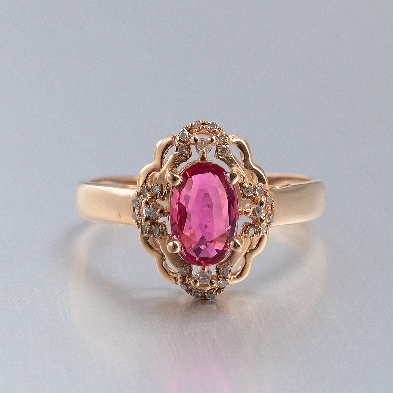 斯里兰卡天然18K金镶钻红宝石戒指 - 红掌柜