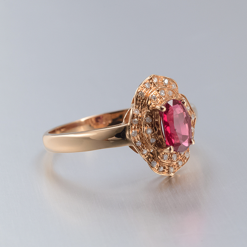 天然18K金镶钻红宝石戒指 - 红掌柜