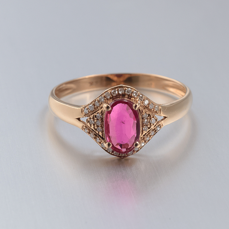 斯里兰卡天然18K金镶钻红宝石戒指 - 红掌柜