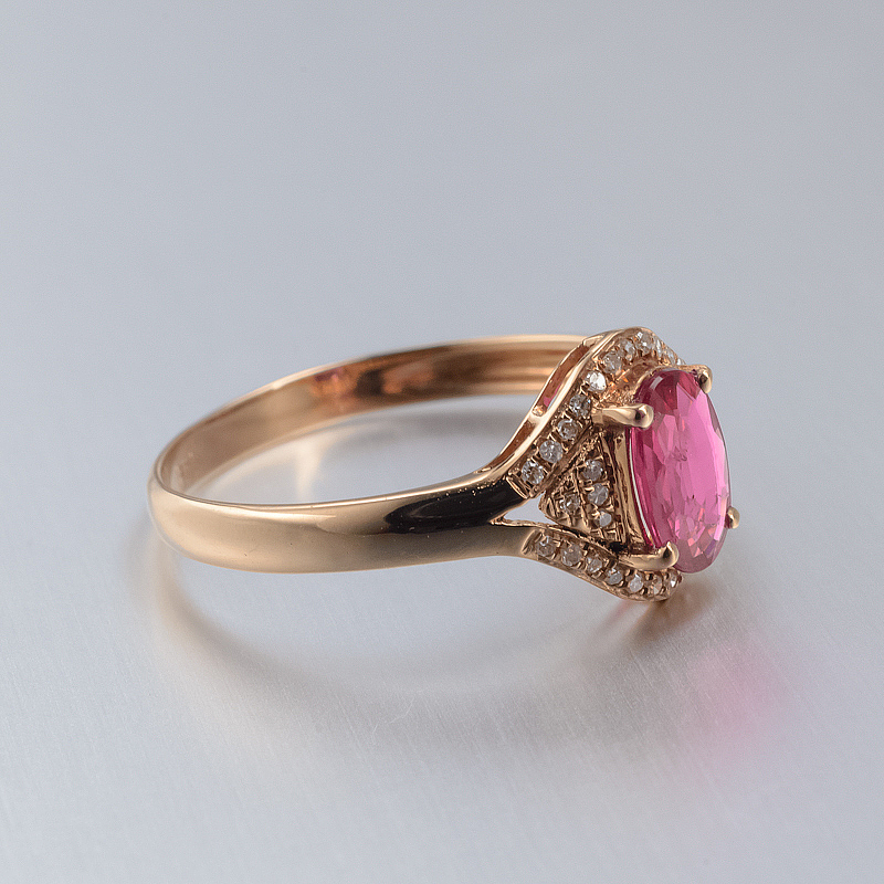 天然18K金镶钻红宝石戒指 - 红掌柜