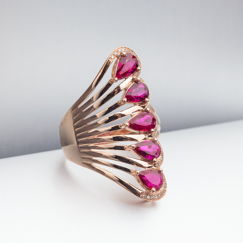 天然18K金镶钻红宝石戒指 - 红掌柜