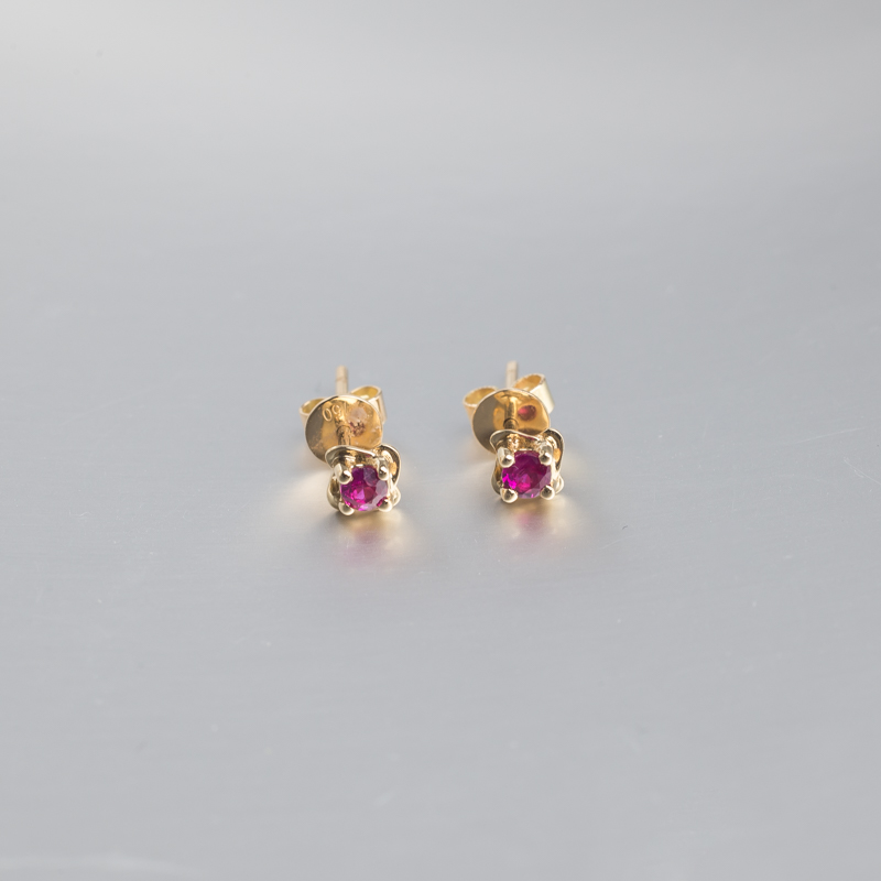 18K金镶钻斯里兰卡天然红宝石耳钉-红掌柜