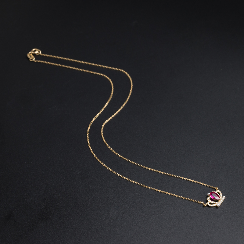金镶钻斯里兰卡天然红宝石项链-红掌柜