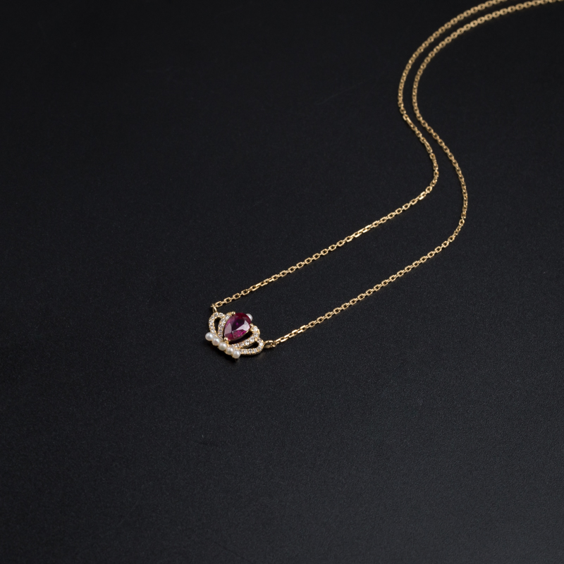 18K金镶钻天然红宝石项链-红掌柜