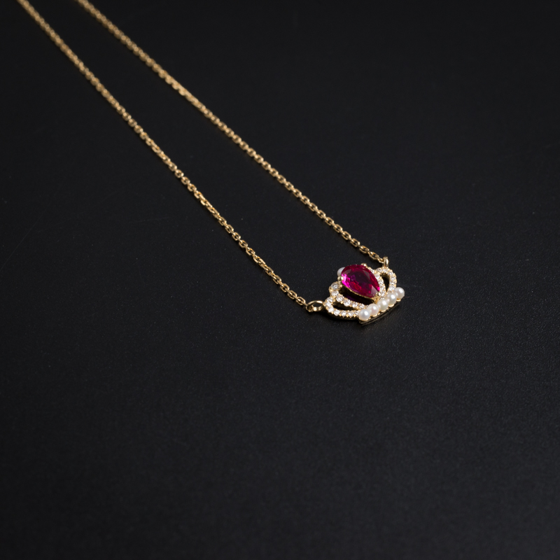 18K金镶钻斯里兰卡红宝石项链-红掌柜