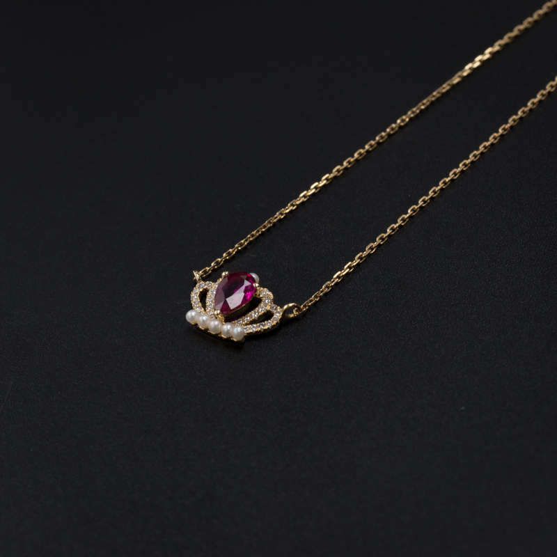 镶钻斯里兰卡天然红宝石项链-红掌柜