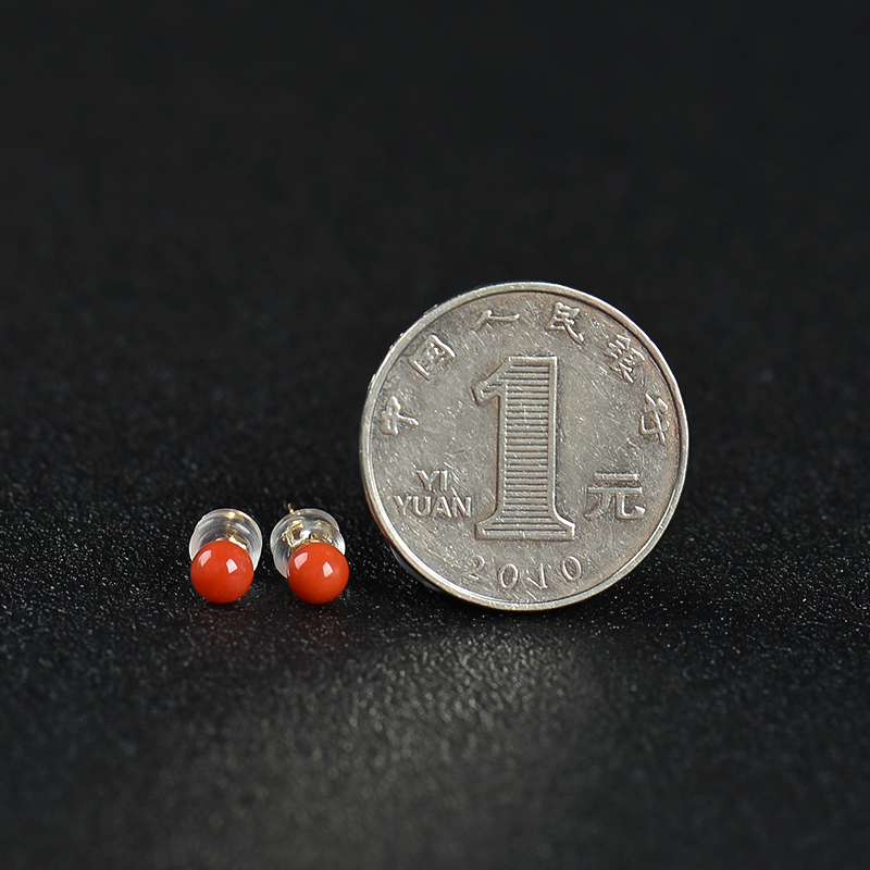 沙丁珊瑚正圆耳钉-红掌柜