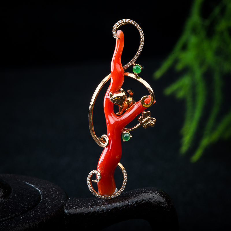 阿卡正红珊瑚吊坠-红掌柜