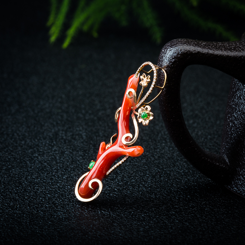 18K天然台湾阿卡正红珊瑚吊坠-红掌柜